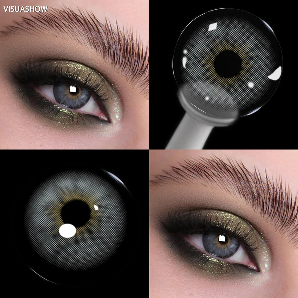 Visuashow Cleopatra Blue Colored Contact Lenses 2Pcs Half Year 14.2mm Small Pupil Natural Cosmetic Lenses Daily Makeup For Women
