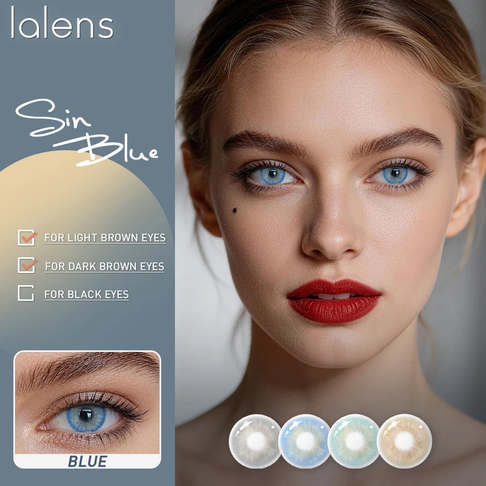 Lalens 14.0mm Small Pupil Natural Sin Blue Green Colored Contact Lenses Half Yearly Soft Lens Fashion Cosmetic Eyewear Contacts